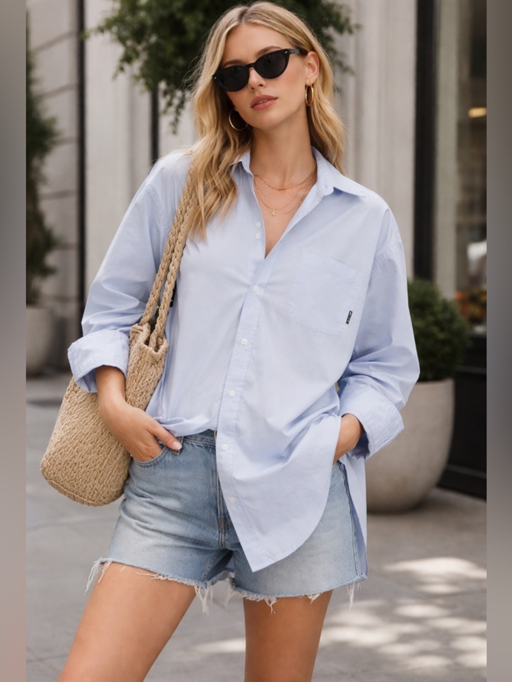 Vetements Pour Femme FW18 Oversized Blue Button-Down Shirt-Hiver 2018/Pocket Tab
